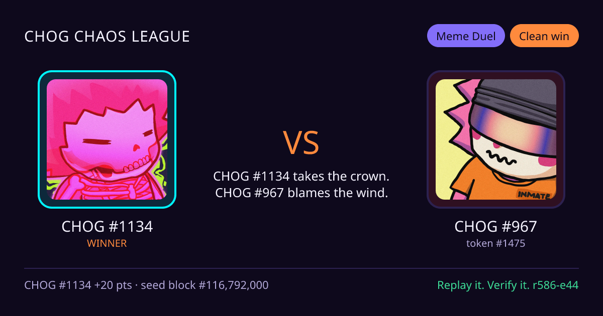 Highlight card: CHOG #1134 versus CHOG #967