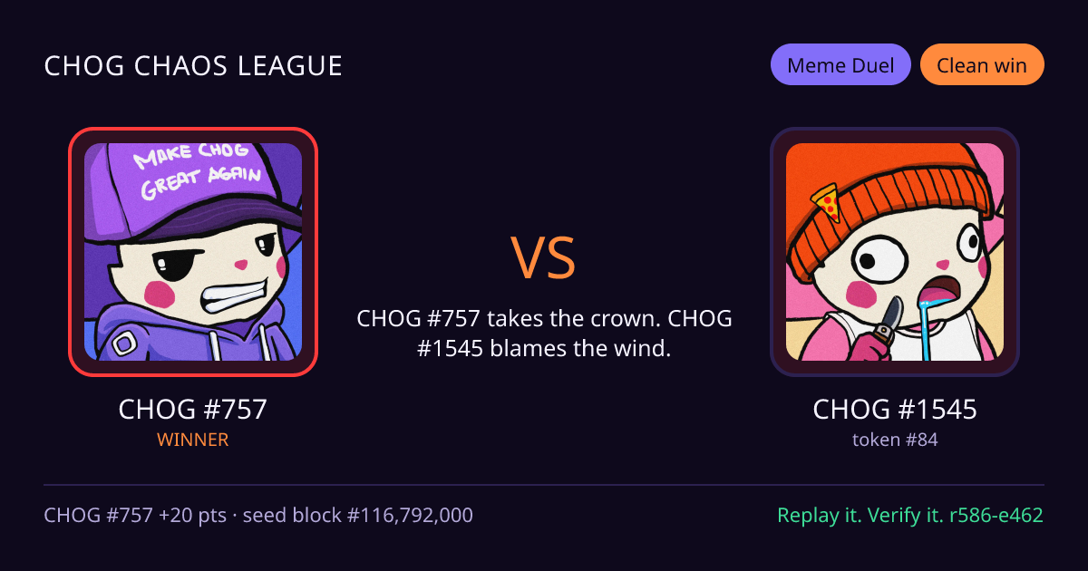 Highlight card: CHOG #757 versus CHOG #1545