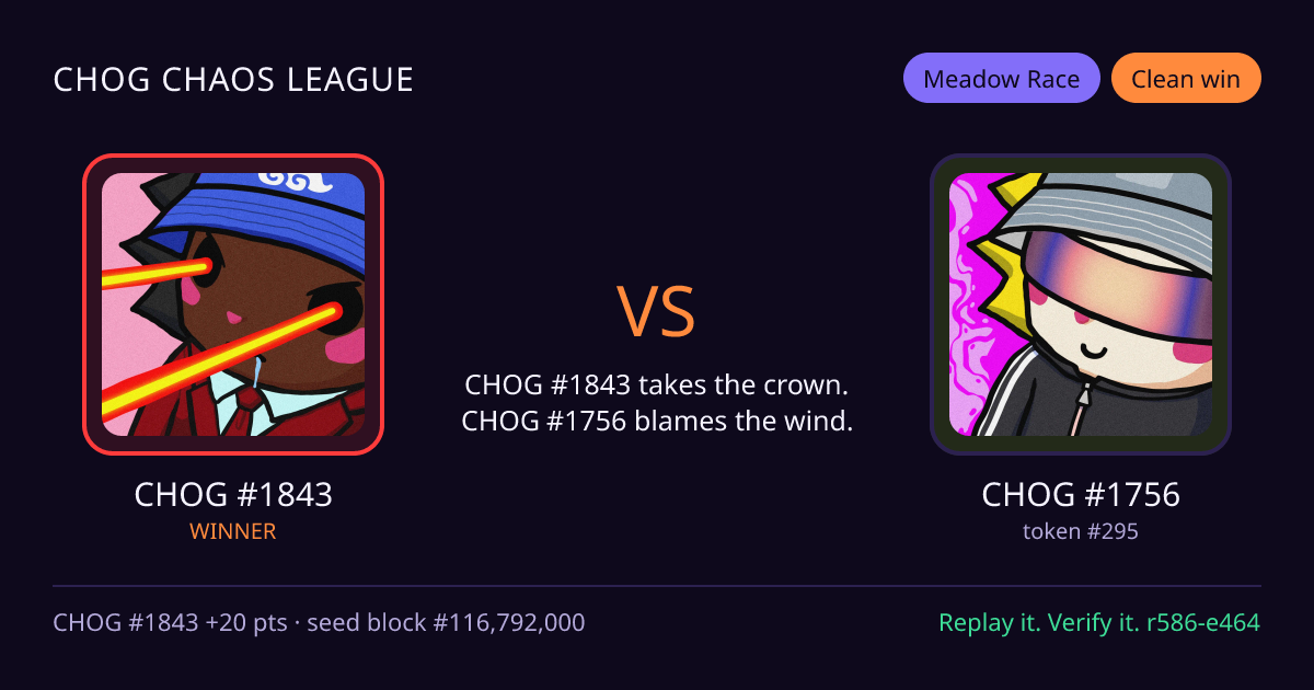 Highlight card: CHOG #1843 versus CHOG #1756