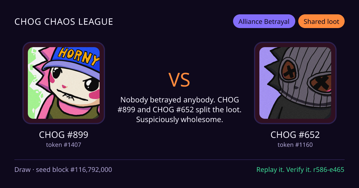 Highlight card: CHOG #899 versus CHOG #652