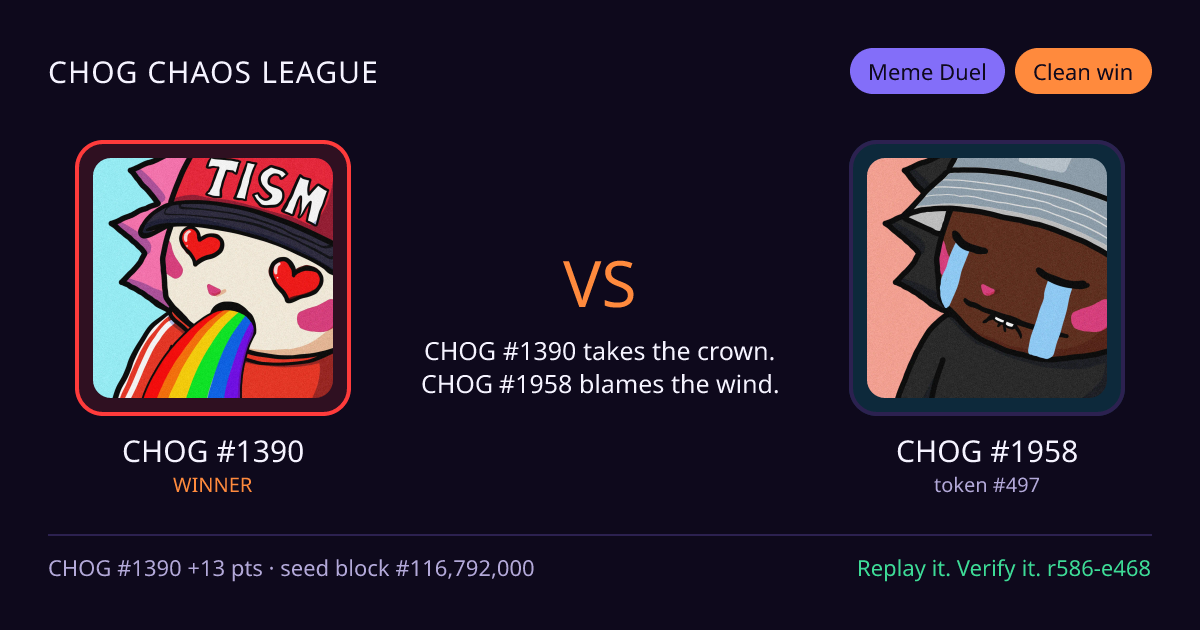 Highlight card: CHOG #1390 versus CHOG #1958