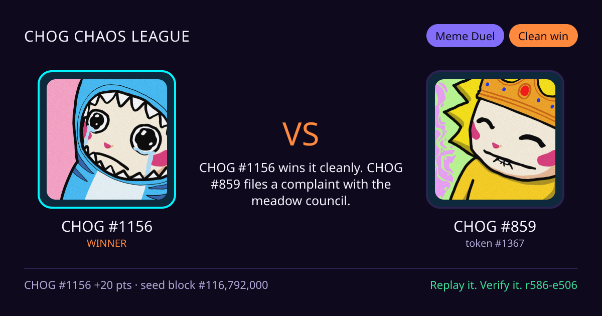 Highlight card: CHOG #1156 versus CHOG #859