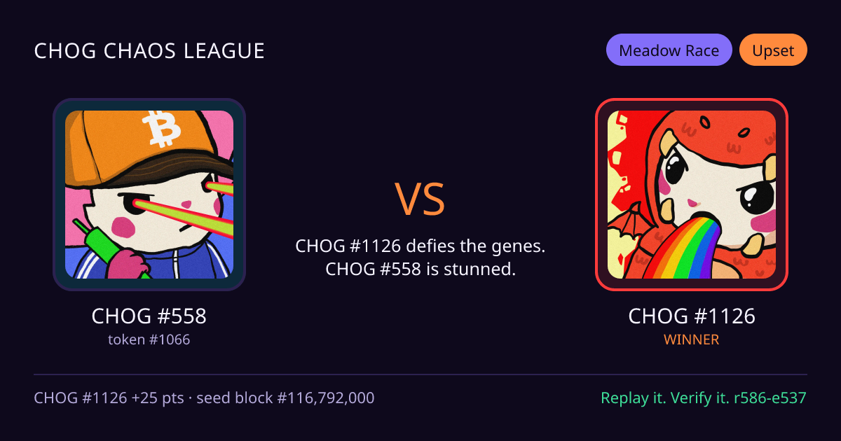Highlight card: CHOG #558 versus CHOG #1126