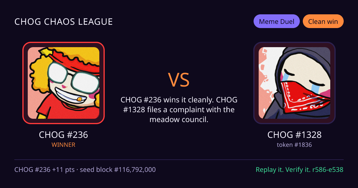 Highlight card: CHOG #236 versus CHOG #1328