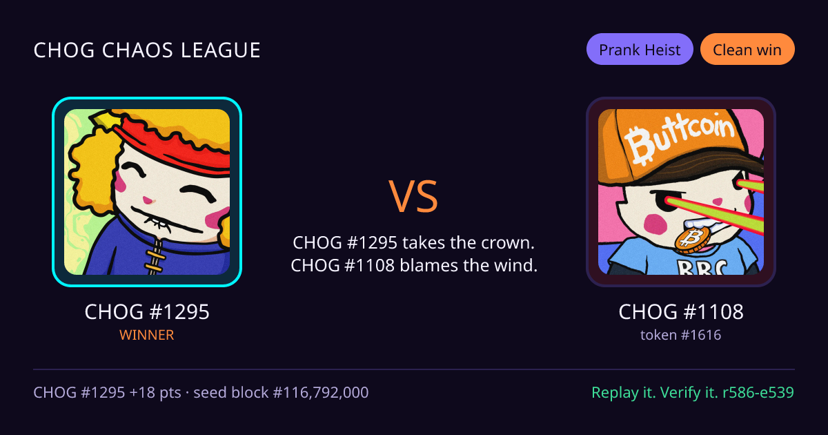 Highlight card: CHOG #1295 versus CHOG #1108
