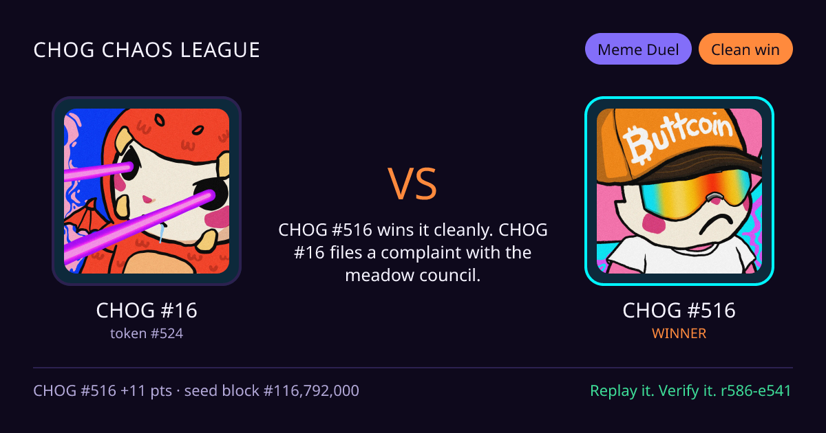 Highlight card: CHOG #16 versus CHOG #516