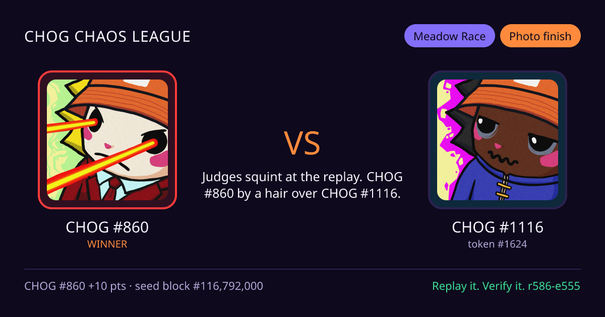 Highlight card: CHOG #860 versus CHOG #1116