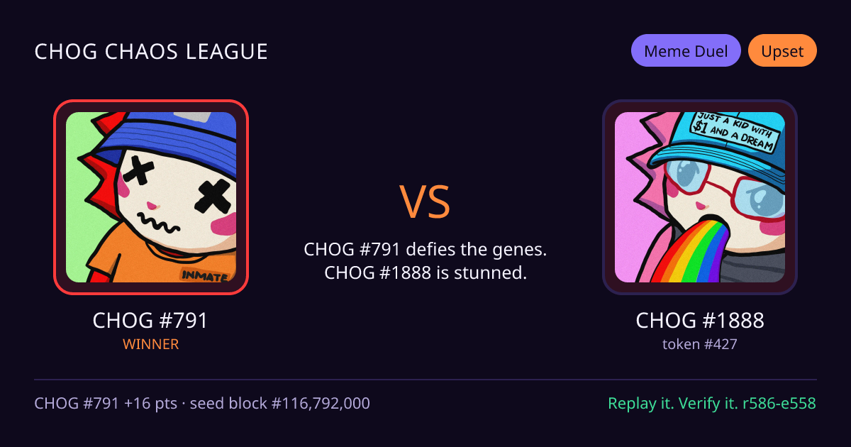 Highlight card: CHOG #791 versus CHOG #1888