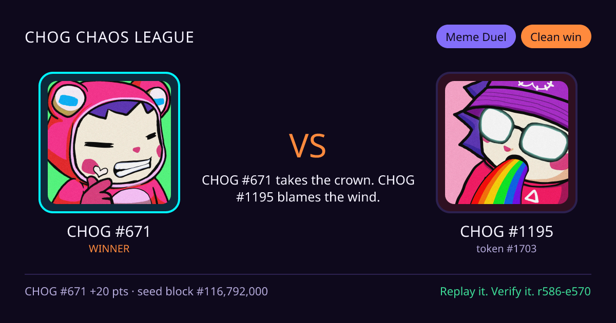 Highlight card: CHOG #671 versus CHOG #1195