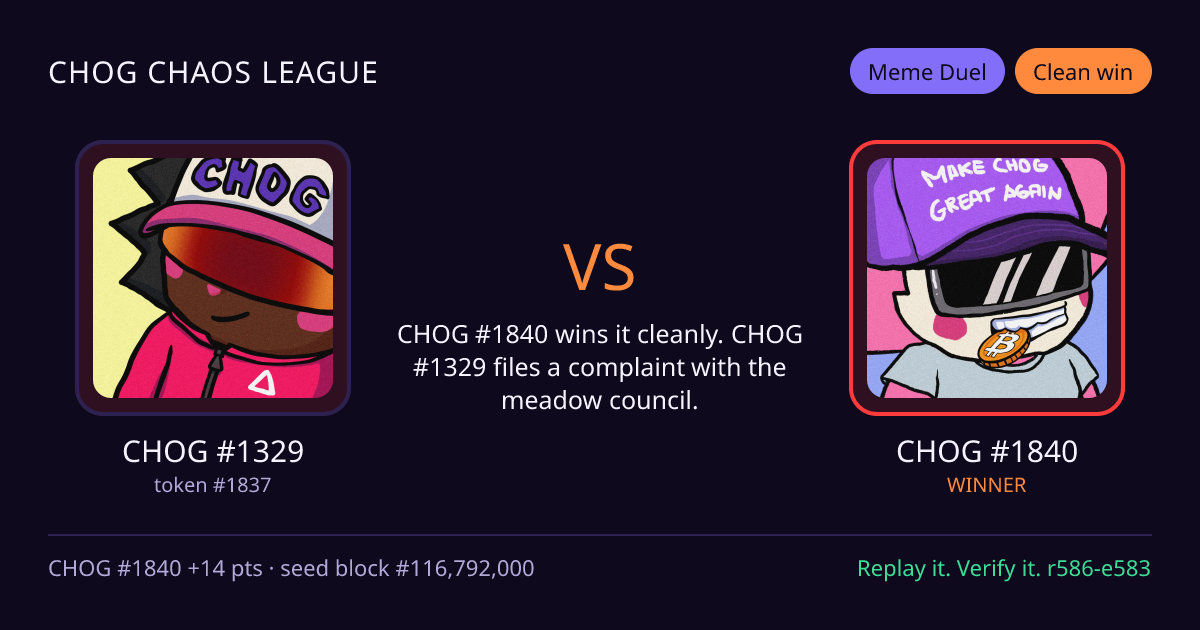 Highlight card: CHOG #1329 versus CHOG #1840