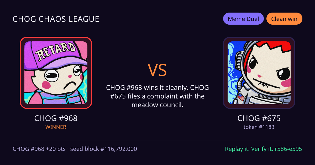 Highlight card: CHOG #968 versus CHOG #675