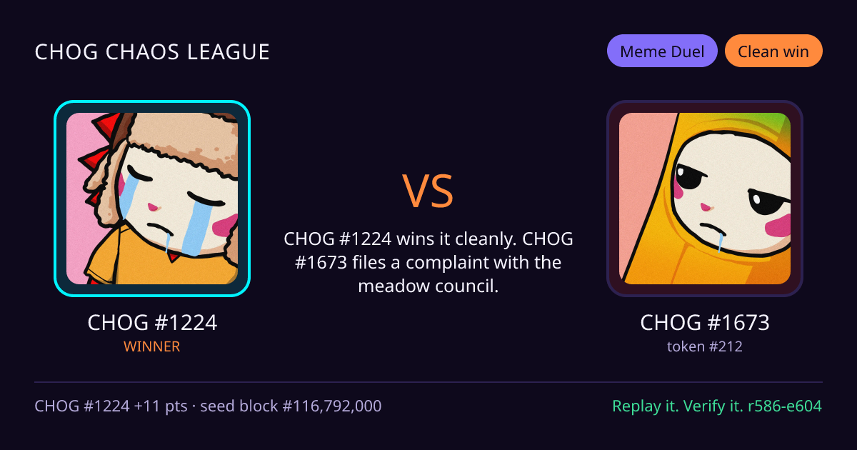 Highlight card: CHOG #1224 versus CHOG #1673
