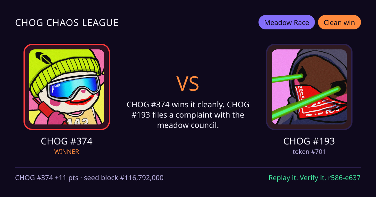 Highlight card: CHOG #374 versus CHOG #193