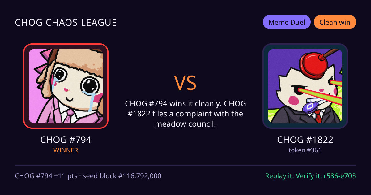 Highlight card: CHOG #794 versus CHOG #1822