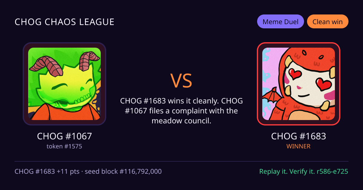 Highlight card: CHOG #1067 versus CHOG #1683