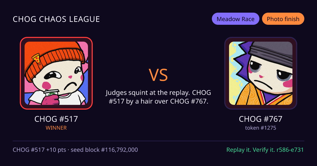 Highlight card: CHOG #517 versus CHOG #767