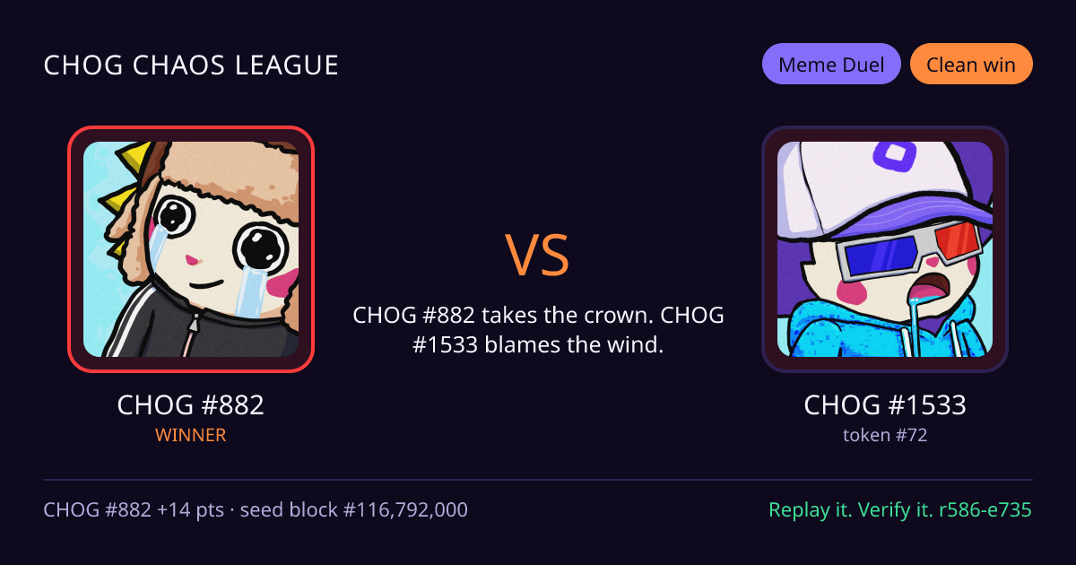 Highlight card: CHOG #882 versus CHOG #1533