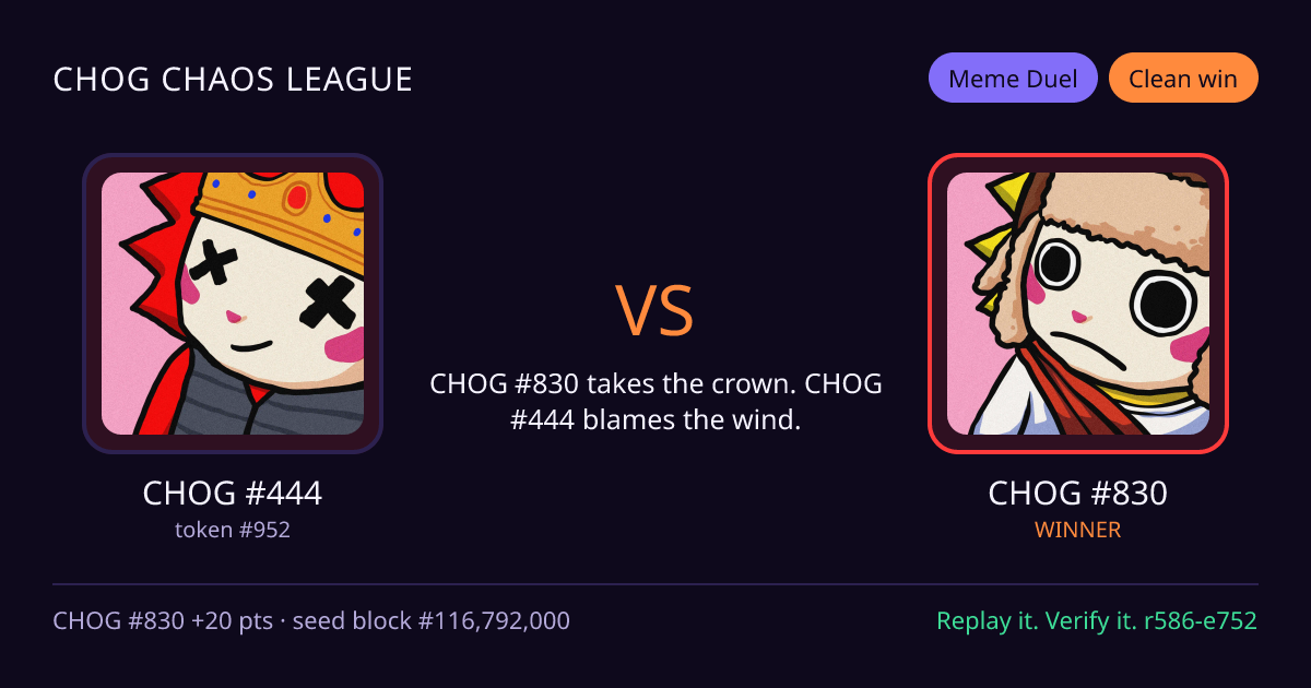 Highlight card: CHOG #444 versus CHOG #830