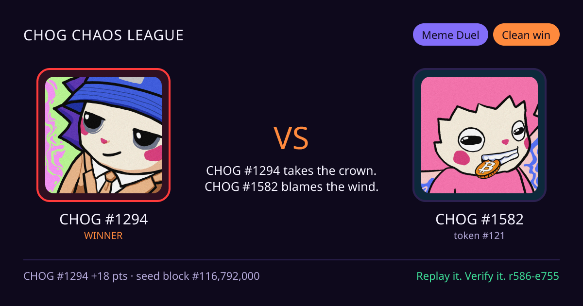 Highlight card: CHOG #1294 versus CHOG #1582