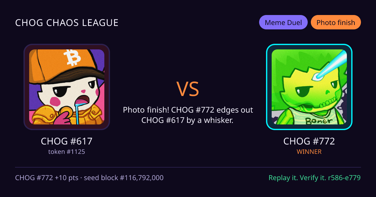 Highlight card: CHOG #617 versus CHOG #772