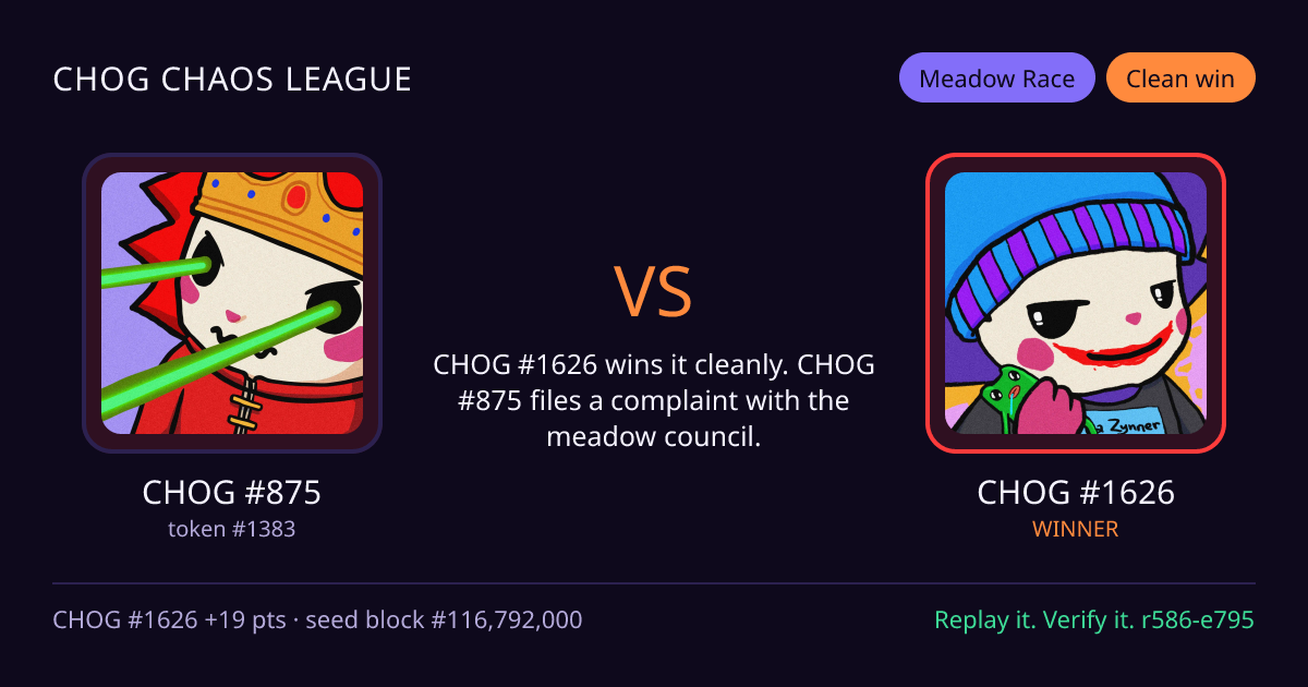 Highlight card: CHOG #875 versus CHOG #1626