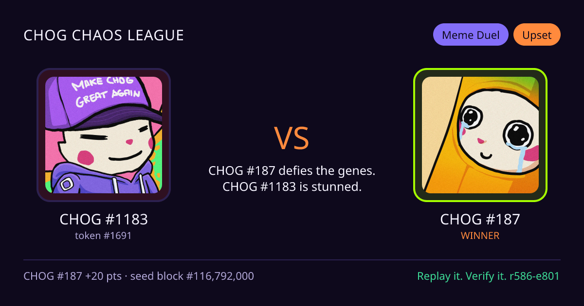 Highlight card: CHOG #1183 versus CHOG #187