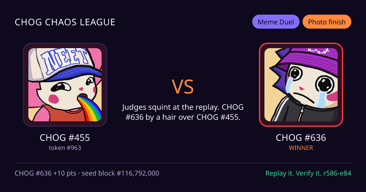 Highlight card: CHOG #455 versus CHOG #636