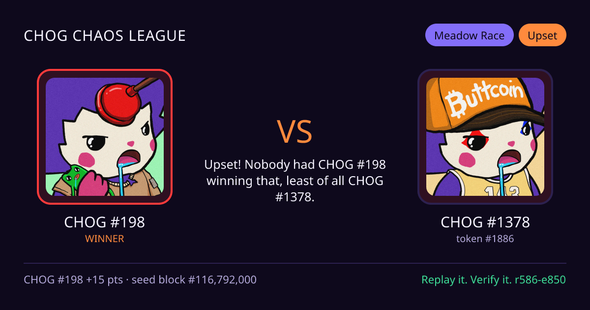 Highlight card: CHOG #198 versus CHOG #1378