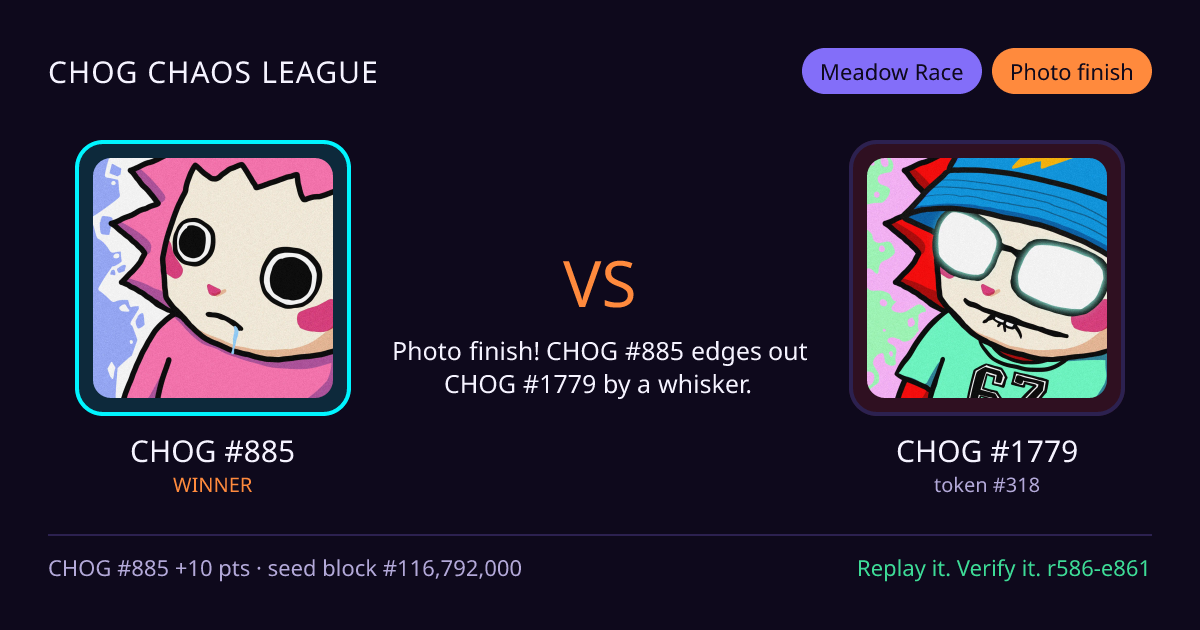 Highlight card: CHOG #885 versus CHOG #1779