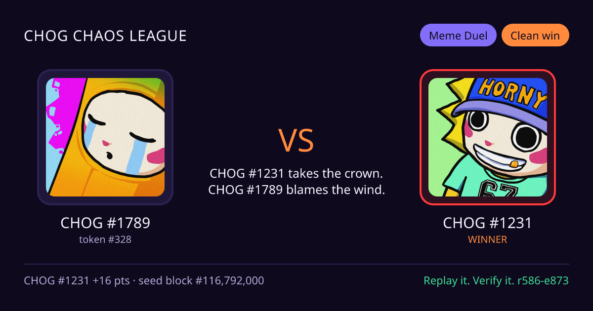 Highlight card: CHOG #1789 versus CHOG #1231