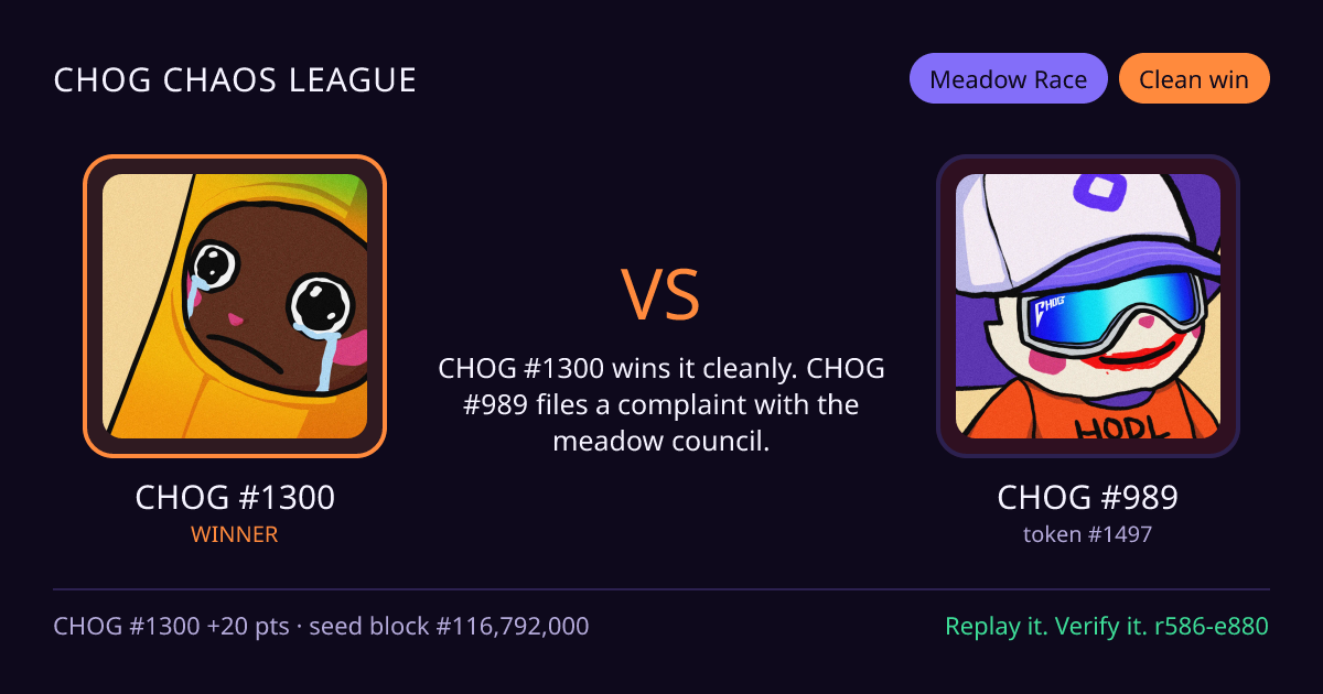 Highlight card: CHOG #1300 versus CHOG #989