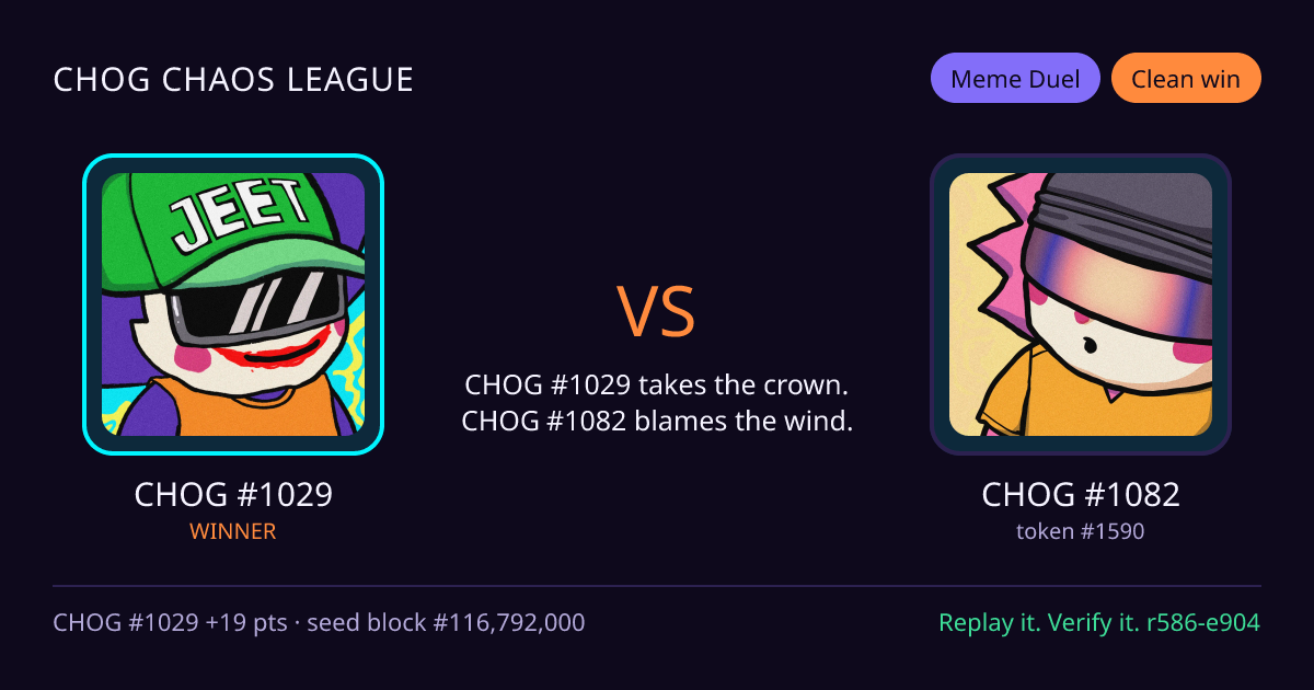 Highlight card: CHOG #1029 versus CHOG #1082