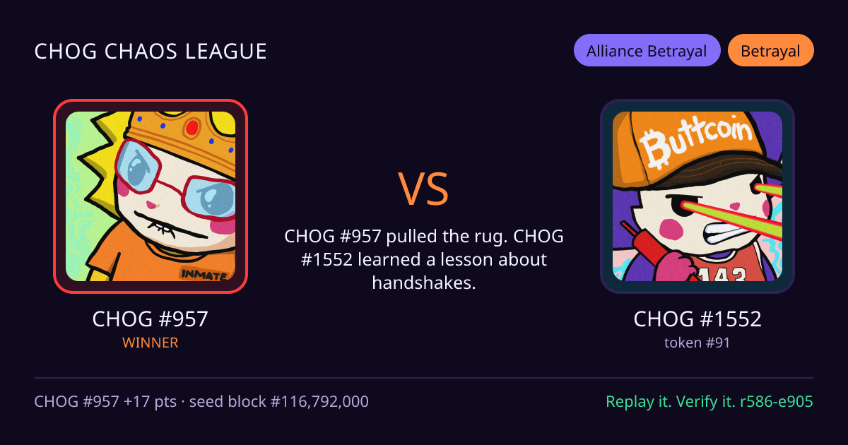 Highlight card: CHOG #957 versus CHOG #1552