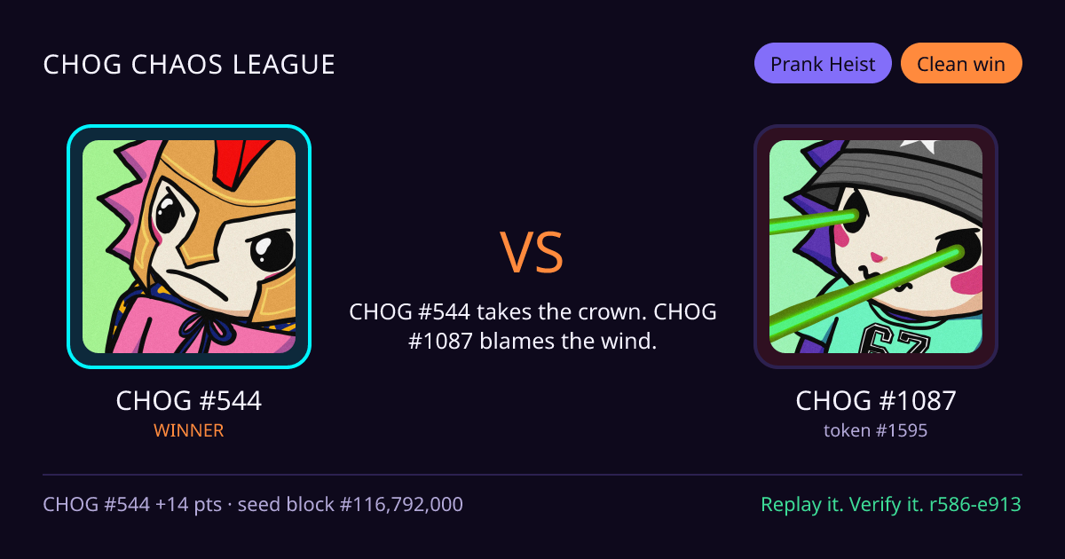 Highlight card: CHOG #544 versus CHOG #1087