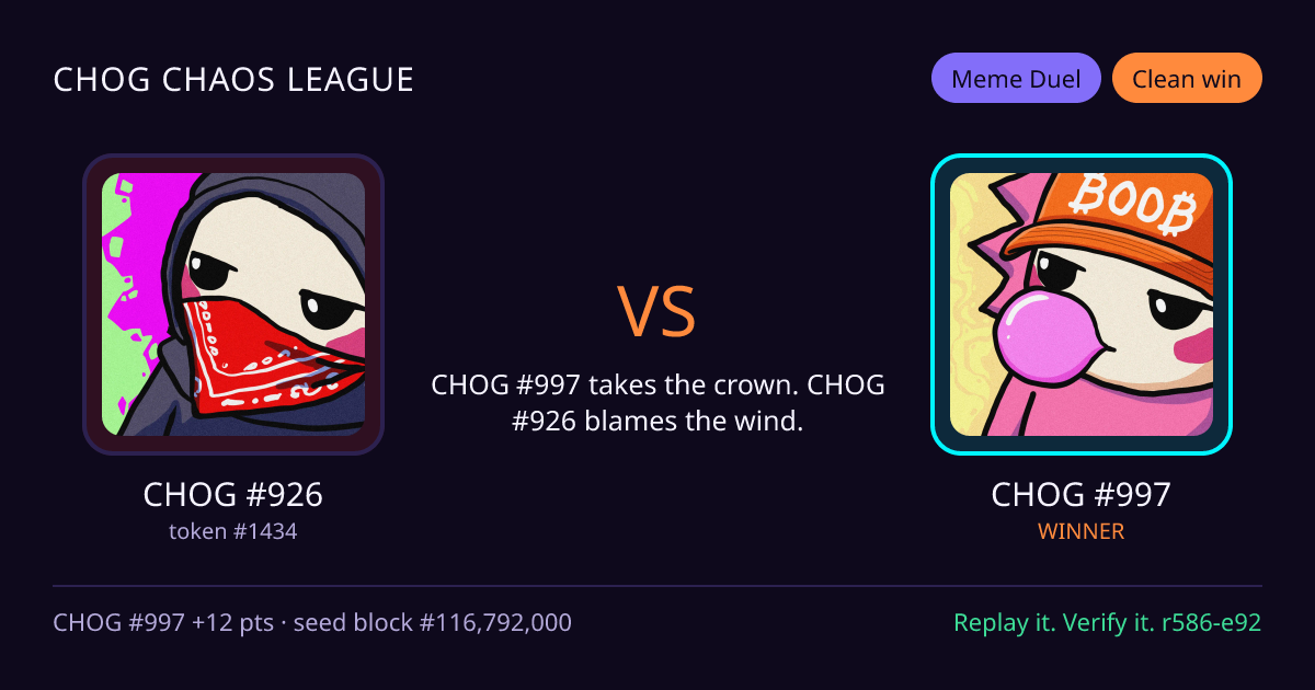 Highlight card: CHOG #926 versus CHOG #997