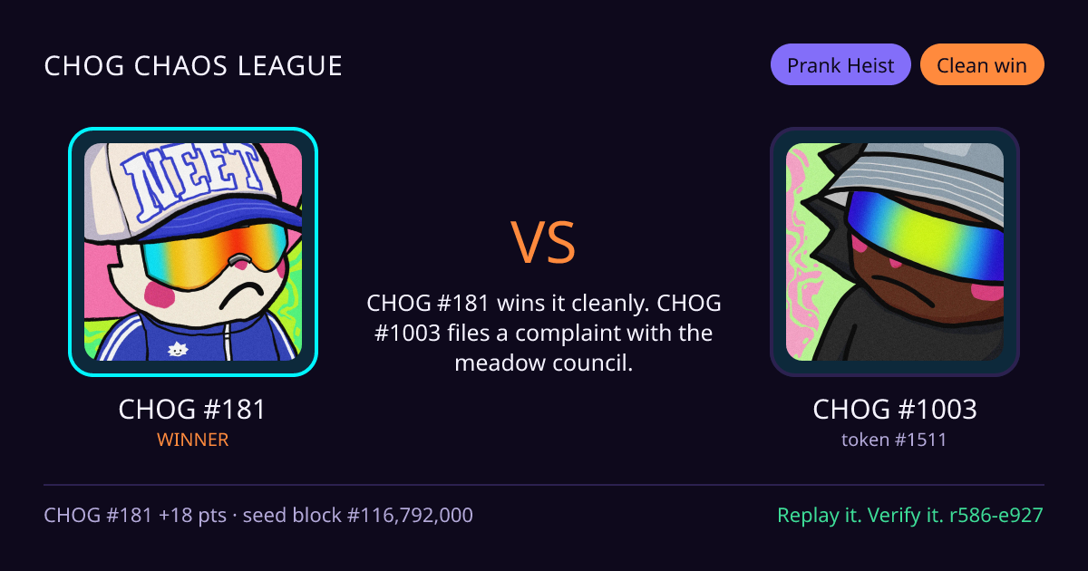 Highlight card: CHOG #181 versus CHOG #1003