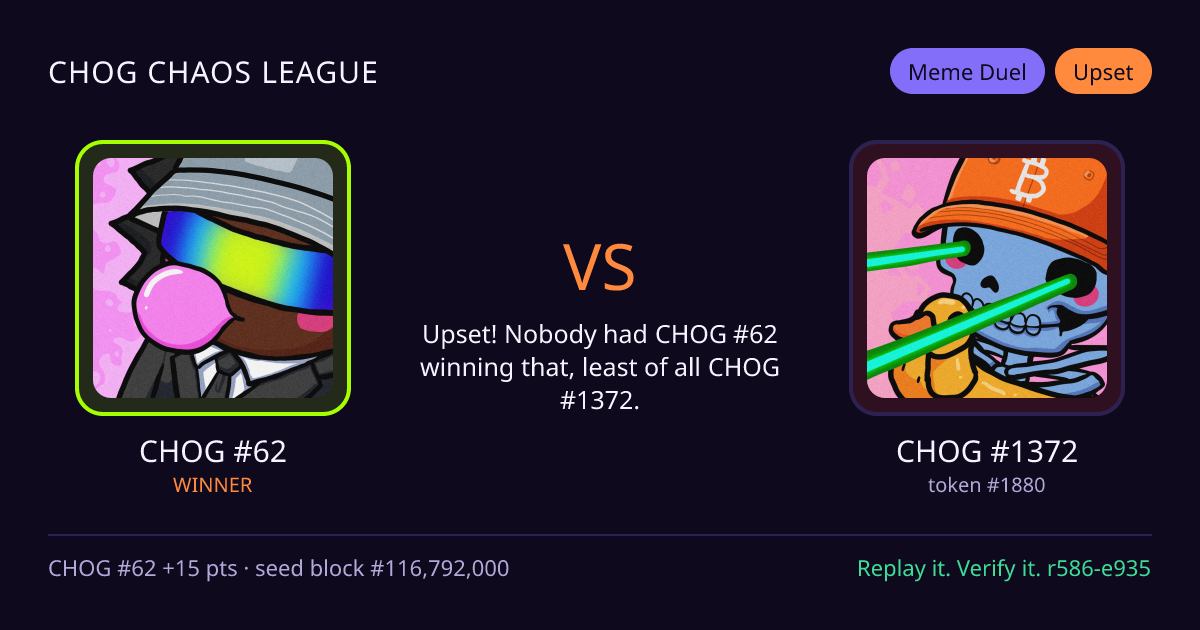 Highlight card: CHOG #62 versus CHOG #1372