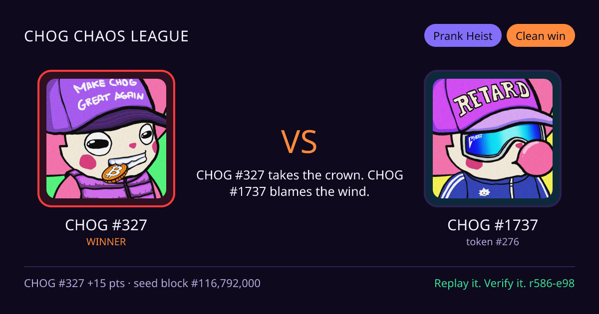 Highlight card: CHOG #327 versus CHOG #1737