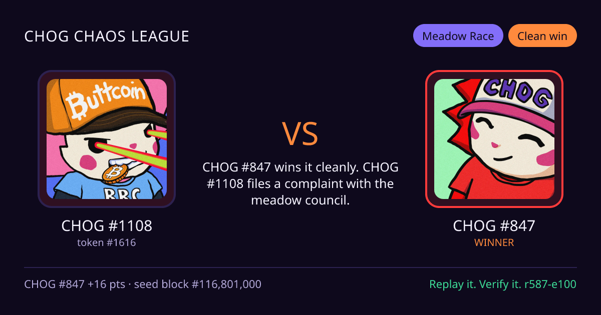 Highlight card: CHOG #1108 versus CHOG #847