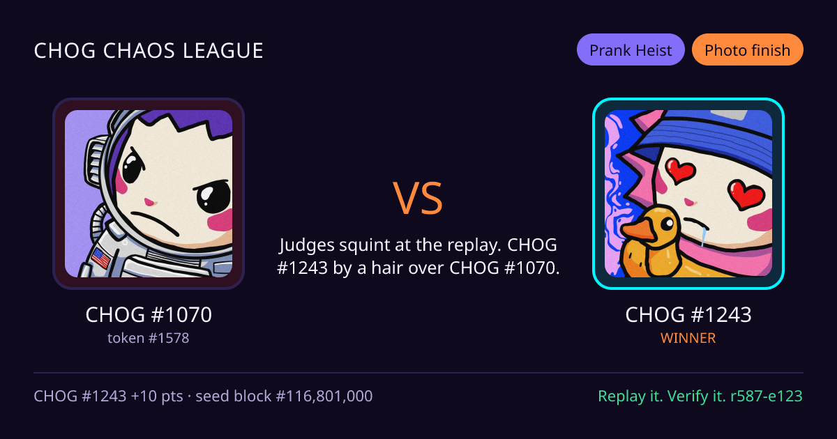 Highlight card: CHOG #1070 versus CHOG #1243