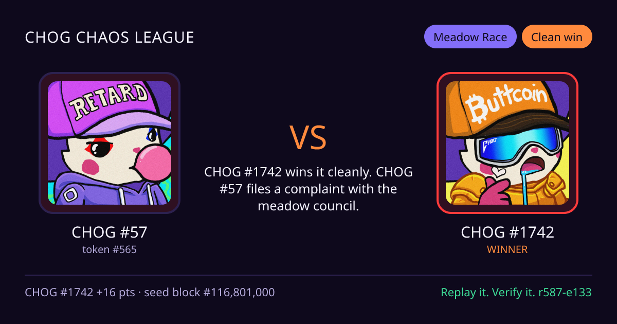 Highlight card: CHOG #57 versus CHOG #1742
