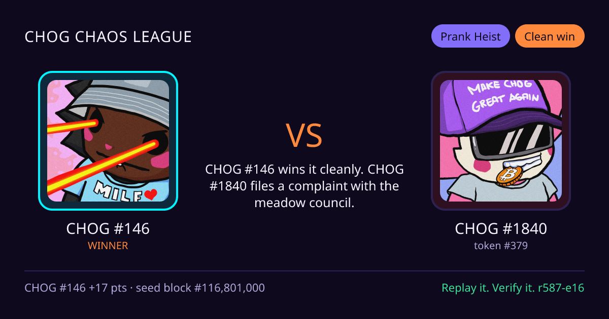 Highlight card: CHOG #146 versus CHOG #1840