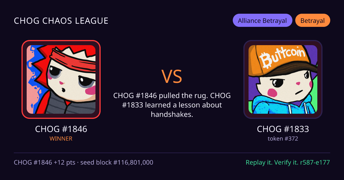 Highlight card: CHOG #1846 versus CHOG #1833