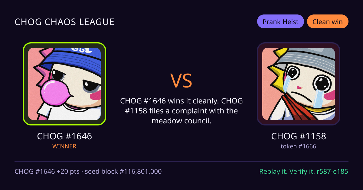 Highlight card: CHOG #1646 versus CHOG #1158