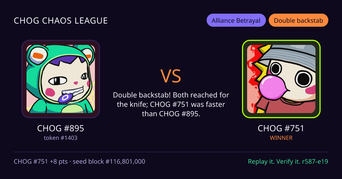Highlight card: CHOG #895 versus CHOG #751