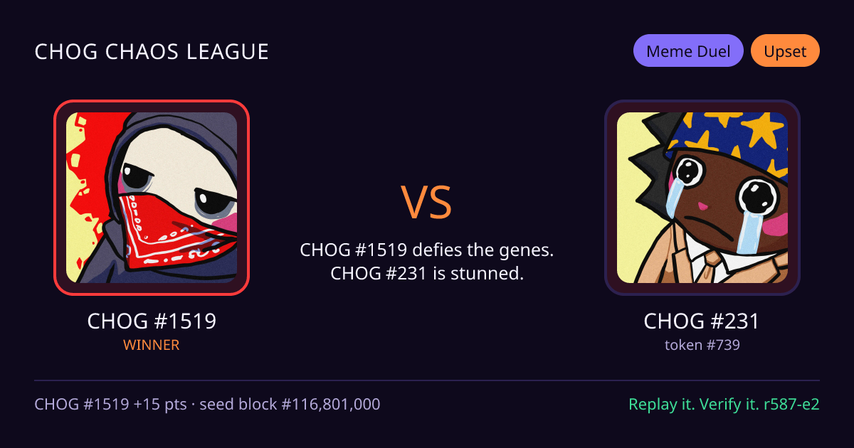 Highlight card: CHOG #1519 versus CHOG #231