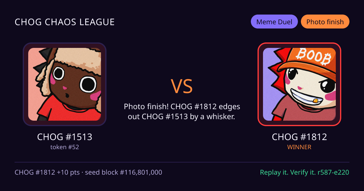 Highlight card: CHOG #1513 versus CHOG #1812
