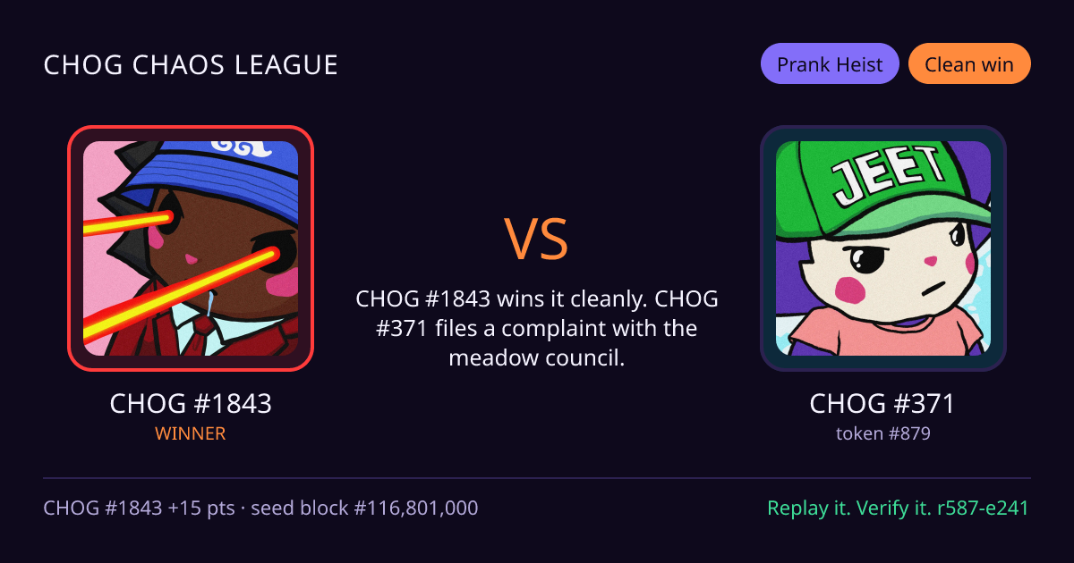 Highlight card: CHOG #1843 versus CHOG #371