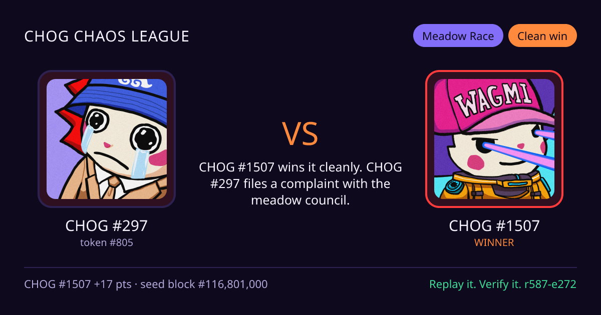 Highlight card: CHOG #297 versus CHOG #1507