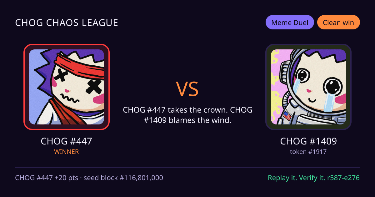 Highlight card: CHOG #447 versus CHOG #1409